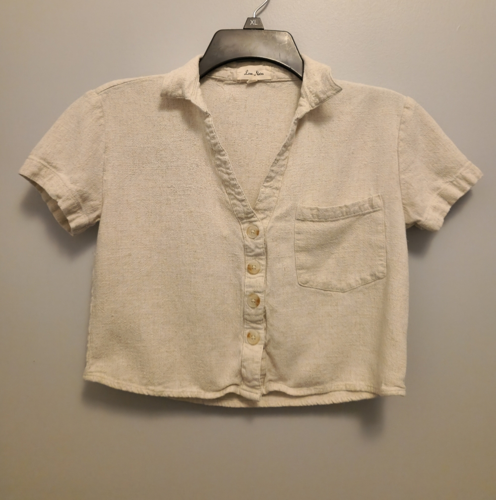 Love Notes Linen Blend Crop Top Size Small